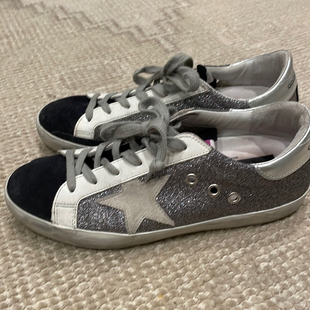 Golden Goose Superstar Silver Glitter & Navy